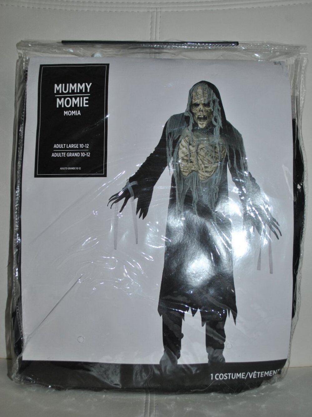 Mummy Zombie Halloween Costume Adult Large 10-12 Hooded Robe, Mask, Gloves New